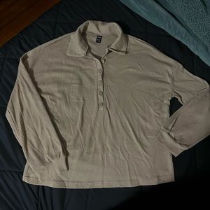 small shein waffle knit, 1/4 button collared long sleeve
